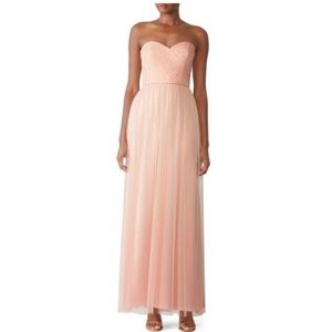 Amsale Bridesmaids Blush Pink Tulle Strapless Dress Womens 6 EUC